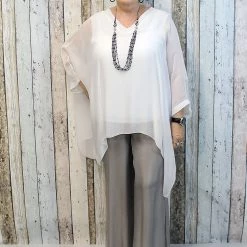 Imagine - Mocha Cappuccino Silk Gia Pant With Split 10IM2184M Imagine Fashion Linen & Silk