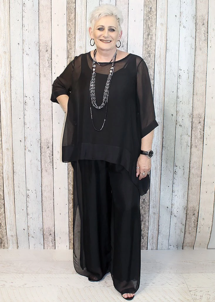 Imagine - Black Silk Gia Pant With Split 10IM2184 Imagine Fashion Linen & Silk 4 Imagine - Black Silk Gia Pant With Split 10IM2184 Imagine Fashion Linen & Silk