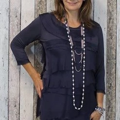 Imagine - Navy Fleur Top Silk Ruffle 3/4 Sleeve10IM2374N