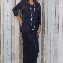 Imagine - Navy Fleur Top Silk Ruffle 3/4 Sleeve10IM2374N