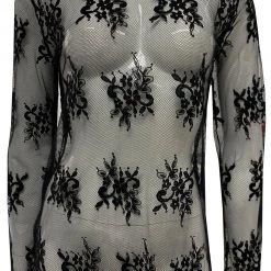 Maud Dainty MA Dainty - Groovy Lace L/S Mesh Top - Black, White Or Navy