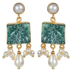 Tea Lily Eb & Ive - Adelphi Pearl Earring - Dove Or Emerald