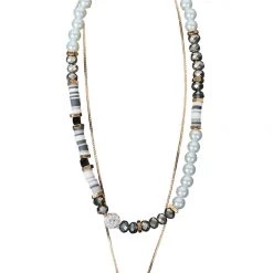 Tea Lily Eb & Ive - Qualia Beaded Necklace - Oyster Or Pebble