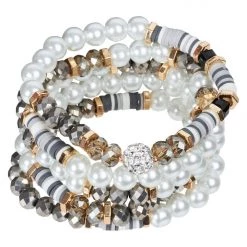 Tea Lily Eb & Ive - Qualia Beaded Bracelet - Pewter, Bone/Noir, Amber Or Pebble