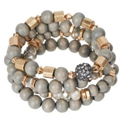 Tea Lily Eb & Ive - Qualia Beaded Bracelet - Pewter, Bone/Noir, Amber Or Pebble