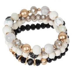Tea Lily Eb & Ive - Qualia Beaded Bracelet - Pewter, Bone/Noir, Amber Or Pebble