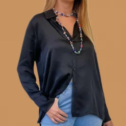 Jenny Jazz - Black Camisetta Sadie Silk Satin Shirt 421017