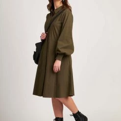 Foil - Don't Get Shirting Dress - Military Olive Or White CFO6687