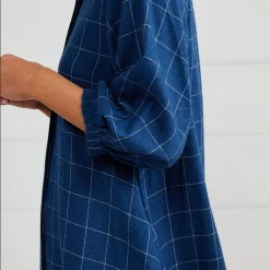 Binny - 'CHAMPION GALLOWAY HACK' Brushed Cotton Pinstripe Check Midi Dress With Webbing Belt