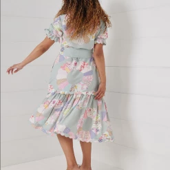 Binny - "WHEEL OF FORTUNE." Linen Viscose Maxi Dress - Chambray Patchwork 13 Binny -