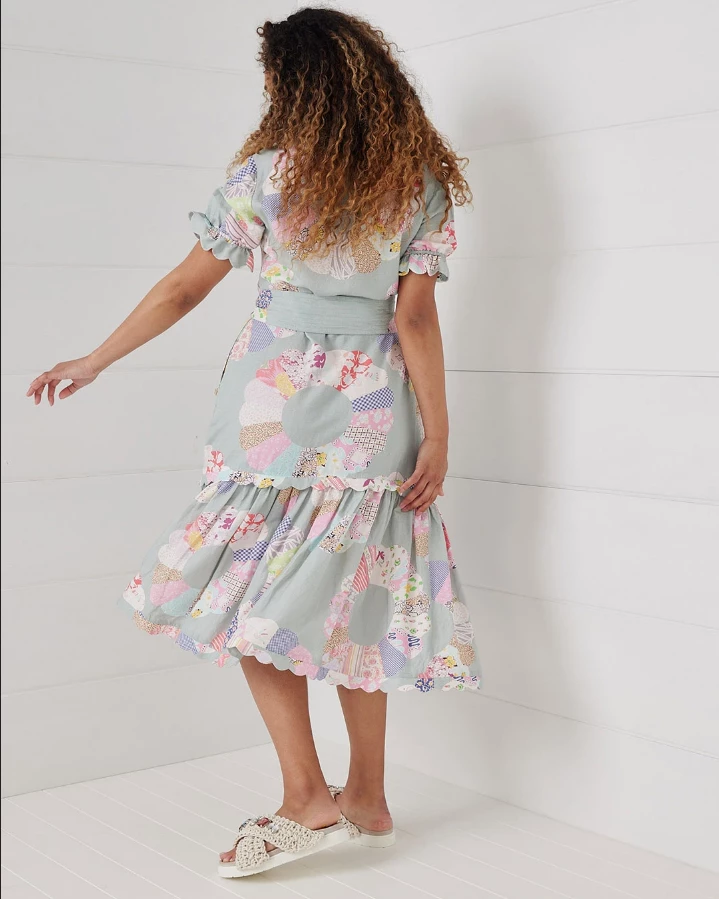 Binny - "WHEEL OF FORTUNE." Linen Viscose Maxi Dress - Chambray Patchwork 7 Binny - "WHEEL OF FORTUNE." Linen Viscose Maxi Dress - Chambray Patchwork