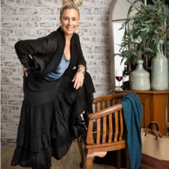 Imagine - Black Delfino Skirt 48IM04123BL Imagine Fashion Linen & Silk