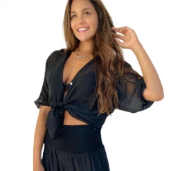 Jenny Jazz - Black Silk Grace Button Top 774
