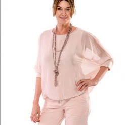 Imagine - Pink Blush Harlow Silk Top W Sequin Trim Sleeve 30MM9773
