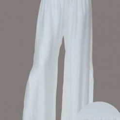 Imagine - White Gia Silk Pant With Split 10IM2184 Imagine Fashion Linen & Silk