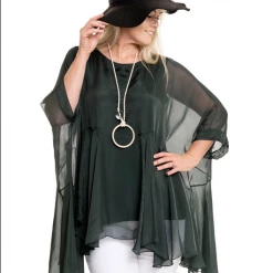 Imagine - Verde Roxy Top Silk 10IM2821 Imagine Fashion Linen & Silk