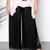 Imagine - Black Silk Gia Pant With Split 10IM2184 Imagine Fashion Linen & Silk