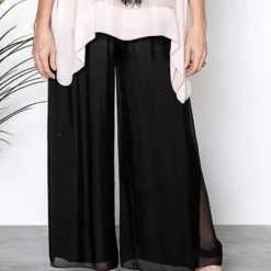 Imagine - Black Silk Gia Pant With Split 10IM2184 Imagine Fashion Linen & Silk