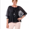 Imagine - Granite Harlow Silk Top W Sequin Trim Sleeve 30MM9773