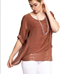 Imagine - Cinnamon Mimi Top Silk W Sequins 10MM2161 Imagine Fashion Linen & Silk
