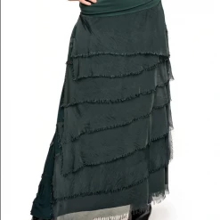 Imagine - Verde Silk Fifi Skirt 10MM2272 Imagine Fashion Linen & Silk