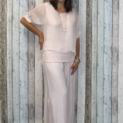 Imagine - Pink Blush Gia Silk Pant With Split 10IM2184 Imagine Fashion Linen & Silk