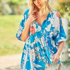 SALE - Jaase - Blue Iris Print Chloe Top