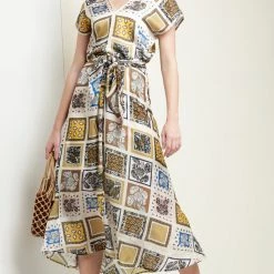 SALE - Sacha Drake - Hey Day Midi Dress - Mustard Scarf Print