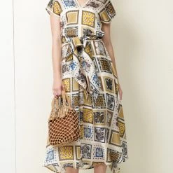 SALE - Sacha Drake - Hey Day Midi Dress - Mustard Scarf Print