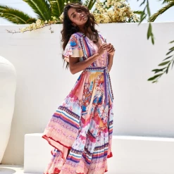 Jaase - Lunar Print Taurus Maxi Dress 16 Jaase - Lunar Print Taurus Maxi Dress