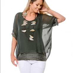 Imagine Fashion Linen & Silk Imagine - Khaki Mimi Top Silk W Sequins 10MM2161K