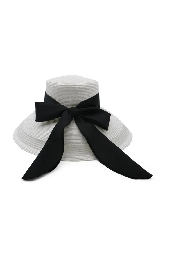 Morgan & Taylor - White & Black Kori Droop Hat 4 Morgan & Taylor - White & Black Kori Droop Hat