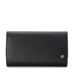 Olga Berg - Black Annabelle Saffiano Fold Over Clutch OB4733