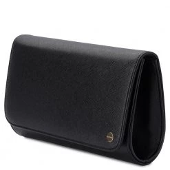 Olga Berg - Black Annabelle Saffiano Fold Over Clutch OB4733