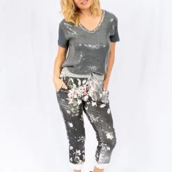 The Italian Closet - Black Floral Denim Jegging Aurelia