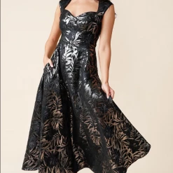 Sacha Drake - Jasmine Midi Dress - Black Navy Metallic