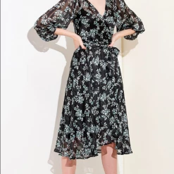 Sacha Drake - Daphne Wrap Dress - Black Aqua Floral