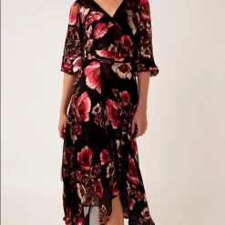 Sacha Drake - Regina Wrap Dress - Black Pink Peony