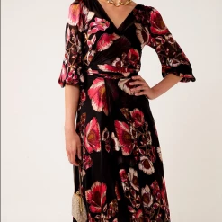Sacha Drake - Regina Wrap Dress - Black Pink Peony