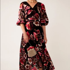 Sacha Drake - Regina Wrap Dress - Black Pink Peony