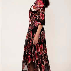 Sacha Drake - Regina Wrap Dress - Black Pink Peony