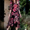 Sacha Drake - Regina Wrap Dress - Black Pink Peony 2 Sacha Drake - Regina Wrap Dress - Black Pink Peony