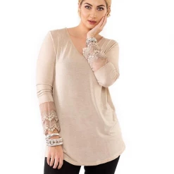 SALE - Imagine - Creme Venna Top Long Sleeve With Lace 75IM6563CR