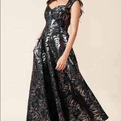 Sacha Drake - Jasmine Midi Dress - Black Navy Metallic