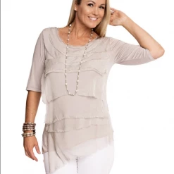 Imagine Fashion Linen & Silk Imagine - Zinnia Fleur Top Silk Ruffle 3/4 Sleeve10IM2374