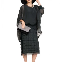 Imagine - Verde Or Granite Candie Dress Silk Ruffle Layers 10MM3862 Imagine Fashion Linen & Silk