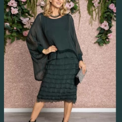 Imagine - Verde Or Granite Candie Dress Silk Ruffle Layers 10MM3862 Imagine Fashion Linen & Silk