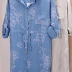 Jenny Jazz Imagine Fashion Linen & Silk Rosa Jojo - Linen Shirt Dress - Blue Or Grey MK-D3120