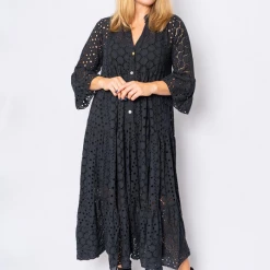 The Italian Closet - Black Bryony Broderie Anglaise Midi Dress