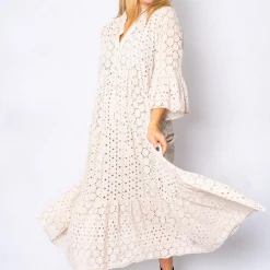 The Italian Closet - Beige Bryony Broderie Anglaise Midi Dress